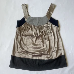 Simply Vera Wang 6 Taupe Grey Black Satin Swing Sleeveless Top Ruffle Ruched - Picture 1 of 24