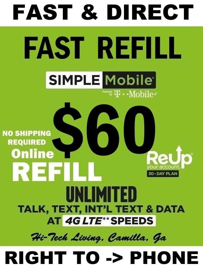 $60 SIMPLE MOBILE PREPAID REFILL DIRECT to PHONE 🔥GET IT TODAY🔥FASTEST REFILL - Image 1 of 3
