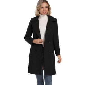 TONCHENGSD Women Notched Lapel Double Breasted Wool Blend Winter Coat Size L - Picture 1 of 5