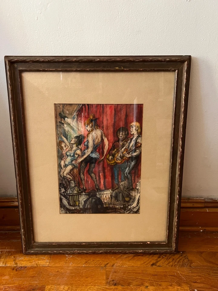 Philip Reisman pequena pintura antiga em aquarela em papel etiqueta galeria emoldurada - Imagem 1 de 4