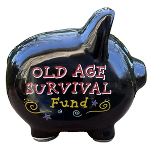 Piggy Bank Ceramic Animal OLD AGE SURVIVAL Black Pig Saving Bank - Picture 1 of 9