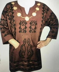 Hombres Mujeres Tela de Barro Vintage dashiki Camisa Blusa Africana Algodón Orgánico Talla Única - Imagen 1 de 4