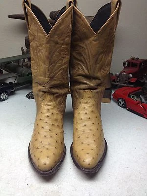 BOTAS VINTAGE TONY LAMA EUA MARROM OURO COURO AVESTRUZ DANÇA RODEIO RANCHO 7 M - Imagem 1 de 4