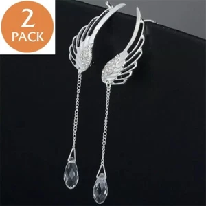 2x Elegant 925 Sterling Silver Jewelry Earrings Crystal Angel Wings Women Stud - Picture 1 of 8