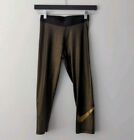 Nike Women's Sz S Dri-fit Gold Cropped Leggings Metallic Gold & Black Slim