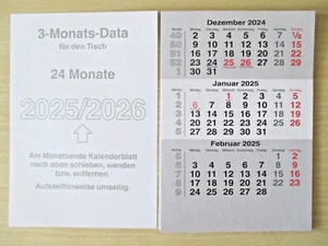 Kalender - 3 Monats - Tischkalender 2025 - 2026 - Ersatzblätter - NEU - Bild 1 von 2