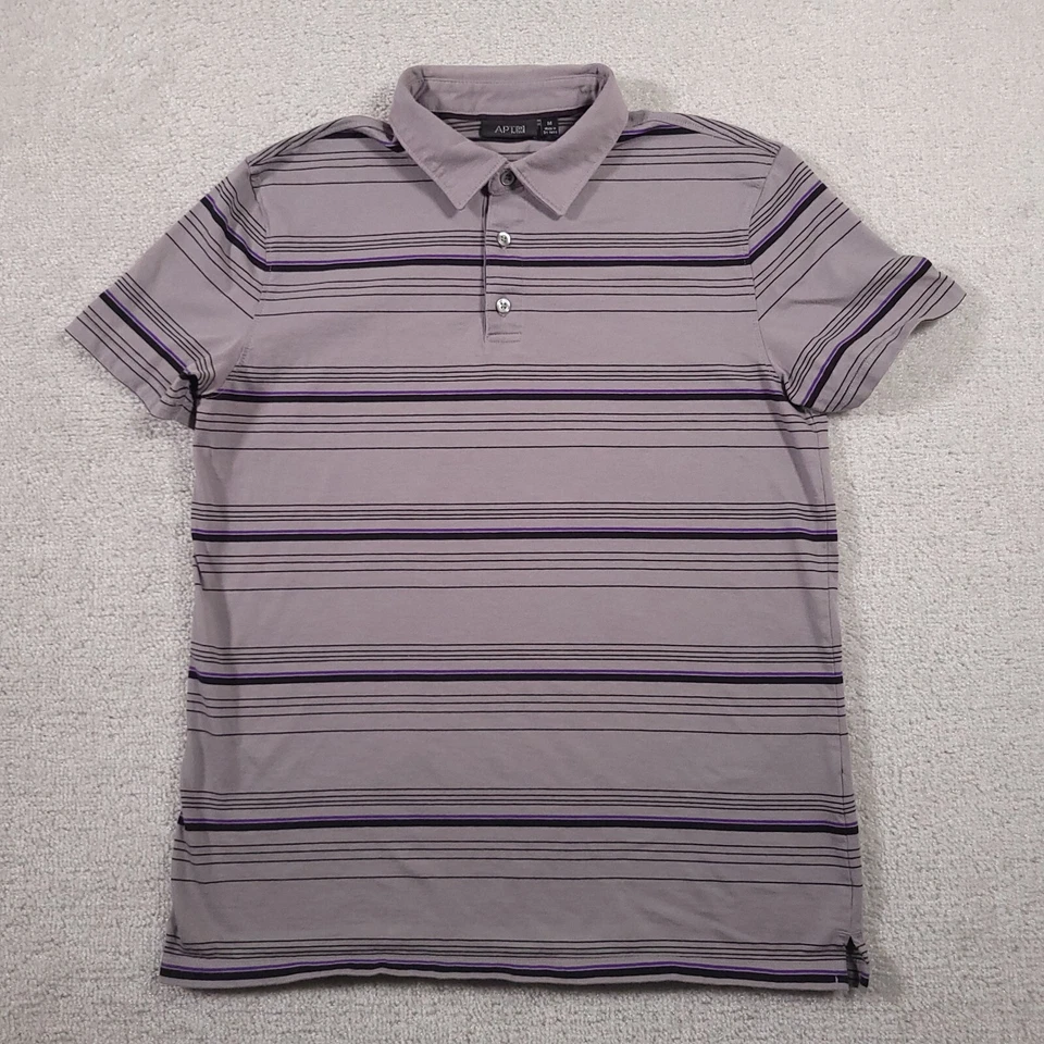 Apt 9 Polo Shirt Men's Medium Gray Purple Striped Casual Golf Short Sleeve - Image 1 of 4