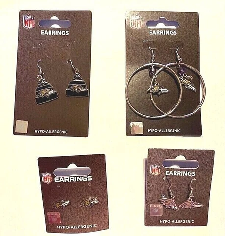Baltimore Ravens Earrings~Hoop Dangle Crystal Bead/Dangle /Post/Beanie Hat NFL Cover