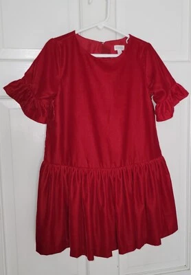 GYMBOREE 红色天鹅绒垂腰荷叶裙圣诞裙。 女孩 5 — 第 1/4 张图片