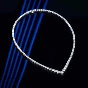 14k White Gold Plated 3MM Lab Created Diamond 18" Gifted V Shape Tennis Necklace - Picture 1 of 7