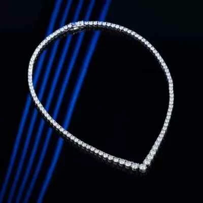 14k White Gold Plated 3MM Lab Created Diamond 18" Gifted V Shape Tennis Necklace - Image 1 of 4