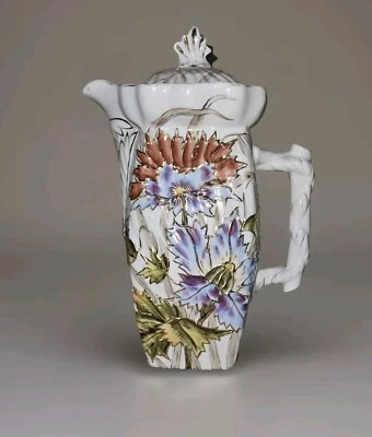 Jarrón tetera de porcelana vintage de 10" diseño floral asiático 3D con detalles dorados LEER Foto 1 de 4