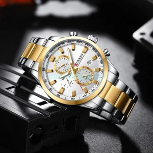 AU Luxury Mens Chronograph Watches Quartz Date Stainless Steel Waterproof Watch - Picture 1 of 21