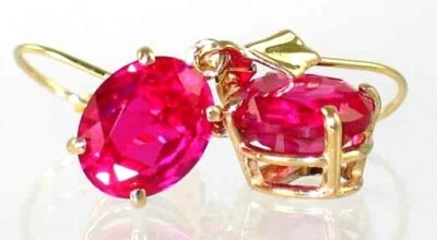 14K Gold Leverback Earrings, Created Ruby, E107 - Image 1 of 4