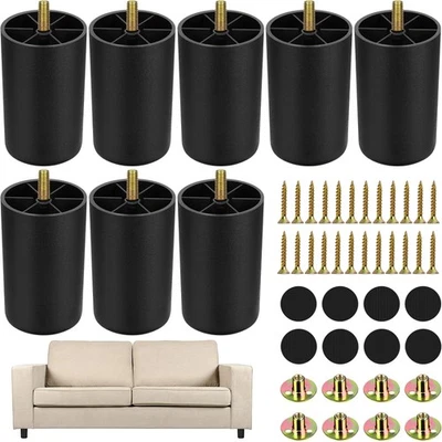 8 Pack 3 Inch Plastic Furniture Legs with M8 T-Nuts Screws Tapered Sofa Couch... - Image 1 of 4