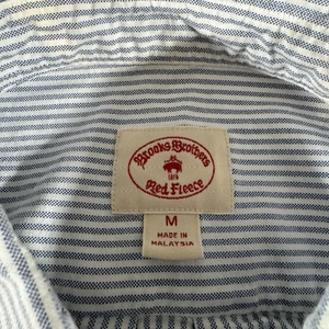 Brooks Brothers Red Fleece Herren Hemd M blau weiß gestreift Baumwolle kleine Flecken - Bild 1 von 9