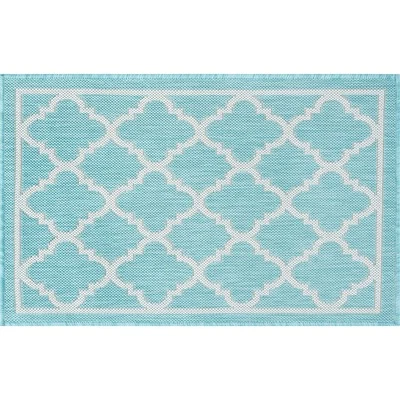 2x3 Blue Geometric Machine Made Rings Banded Loops ECO1306 - Aprx 2'x2'11" - Image 1 of 2