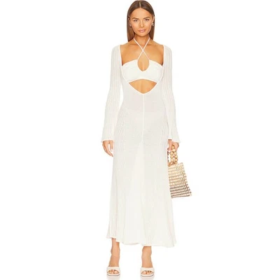 LPA Jorryn Revolve Crochet Bell Sleeves Knit Maxi Dress Coverup Cream White XS - Image 1 of 4