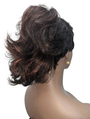 纹理抽绳层翻盖合成马尾辫 2H130 深棕色 红色 Arburn — 第 1/4 张图片