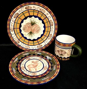 ZRIKE FIELD & STREAM 3 PC. PLACE SETTING SALAD DINNER PLATES MUG MOOSE - Picture 1 of 2