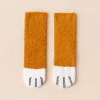 Acogedores calcetines de invierno de lana para mujer con lindo estampado de pata de gato - gruesos, suaves y cálidos Foto 1 de 4
