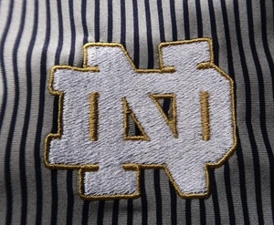 Notre Dame Gray-Navy Striped Under Armour Stretch Polo (L) OMG! 🏈 - Picture 1 of 13