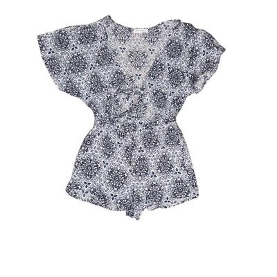 Mameluco Honey Punch Para Mujer Azul Floral Corbata Frontal Estampado Geométrico S Verano Informal Foto 1 de 4