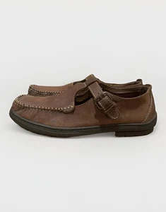 Women's Hush Puppies Moccasin Size 11M Brown T Strap Buckle Leather 54201 - Picture 1 of 7