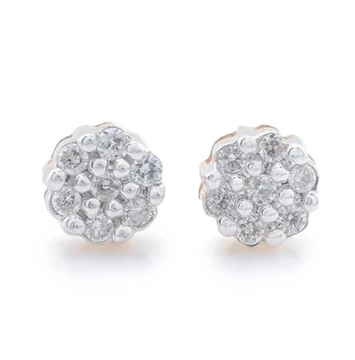 10k Yellow Gold Flower Cluster 0.11CT Natural Diamond Men Women Stud Earrings - Image 1 of 4