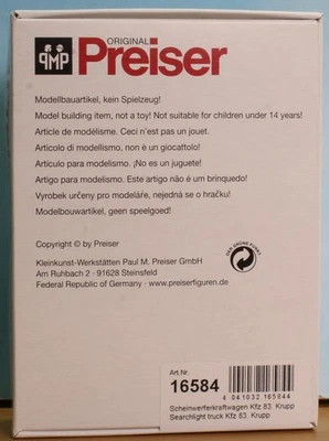 Preiser 16584, - Spur H0 / Maßstab 1:87 -, Bausatz: ScheinwerferKraftwagen Krupp - Bild 1 von 4