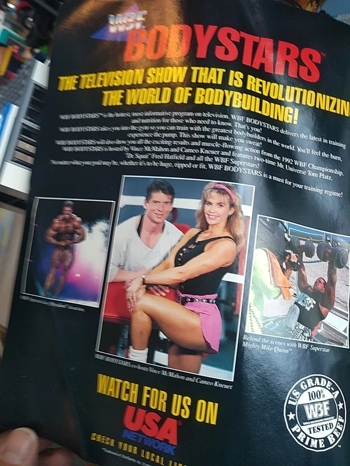1992 WBF World BODYBUILDING BODYSTARS SHOW PRINT AD Vince McMahon Cameo Kneuer - Image 1 of 1