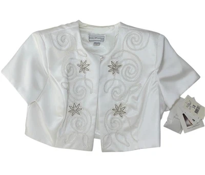 Chaqueta Bolero Jessica McClintock Novia Satén Cuentas Talla 10 Nueva Con Etiquetas Vintage Boda Foto 1 de 4