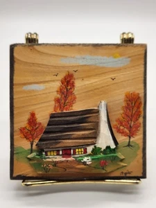 Atelier Pare Quebec Canada Hand Carved & Painted Wood Cabin 3-D Art 4" - Picture 1 of 8