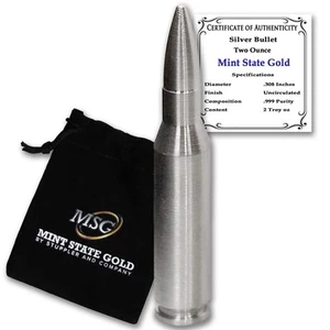 Silver Bullet - .308 Caliber (2 oz) - .999 Pure Silver by Mint State Gold - Picture 1 of 4