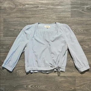 Blusa con corbata Madewell envolvente a rayas índigo Austin azul blanco talla XL - Imagen 1 de 15
