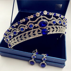 5cm Tall Crystal Tiara Earrings Set Wedding Queen Princess Prom Crown - 4 Colors