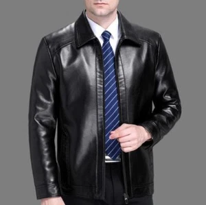Frühling/Herbst Herren Kunstleder Revers Jacke Freizeit Mitte und Alter Papa PU Mantel - Bild 1 von 15