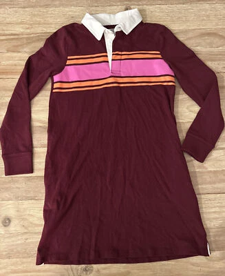 Lands End Girls Medium (10-12) Long Sleeve Rugby Shirt Dress Burgundy Red Stripe - Image 1 of 3