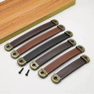 2X Leather Handle Pull Bookcase Cabinet Door Cupboard Drawer Knob Hardware Decor - Picture 1 of 18