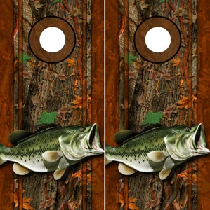Calcomanías Cornhole envolturas Gráficos Pesca Lubina Pez Roble Emboscada Camuflaje 05R - Imagen 1 de 2