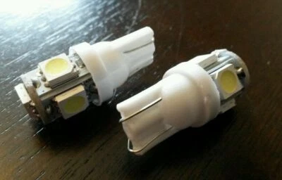 T10 501 W5W 5 SMD 5050 LED Sidelight Interior Number Plate Bulb Light Colours x2 - Image 1 of 3