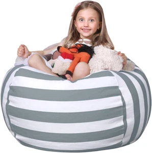 Large Stuffed Animal Storage Bean Bag Chair Cover for Kids Zipper Plush Toys - Picture 1 of 12