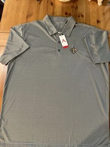 NWT Mens Antigua New Orleans Saints Gray Striped Golf Shirt Size XL - Picture 1 of 4