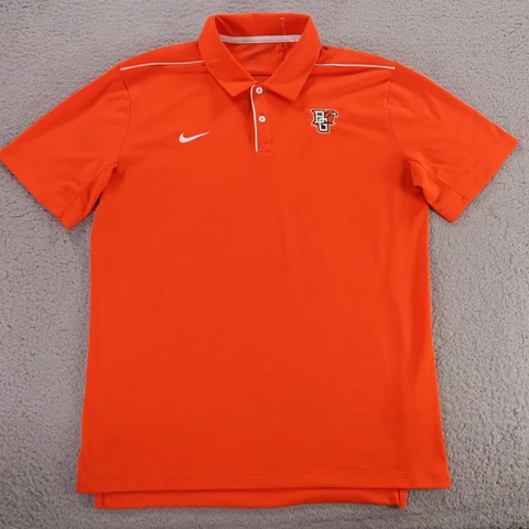 Bowling Green Falcons Polo Shirt Mens Large Orange NCAA Football Nike Dri Fit Cover
