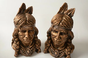 Pair American Indian Warrior Bookends (B5R) Universal Statuary Corp 1966 - Picture 1 of 9