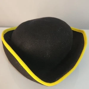 Vintage Tricorn Hat Wool Yellow Trim Halloween Pirate Cosplay Size SMALL - Picture 1 of 9