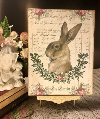 Letrero de tablero de lona plana izquierda Shabby Chic French Country Rabbit mirando Foto 1 de 4