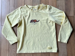 Life Is Good T Shirt Kitty Cat Girls Size 6 8  Yellow Long Sleeve Cotton - Picture 1 of 9
