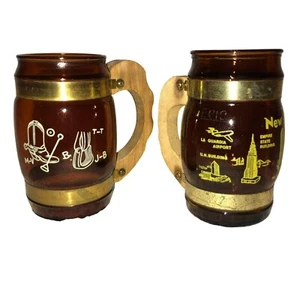 LOTE DE 2 VASOS EN FORMA DE BARRIL ÁMBAR DE COLECCIÓN VAQUERO DE LA CIUDAD DE NUEVA YORK SIESTAWARE BARWARE - Imagen 1 de 7