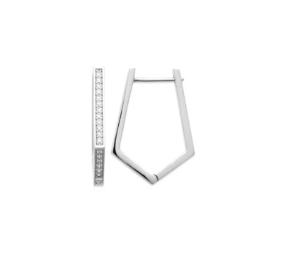 Orecchini Creoli In Argento 925/000 Rodio - Pentagono - Zirconio - Immagine 1 di 4